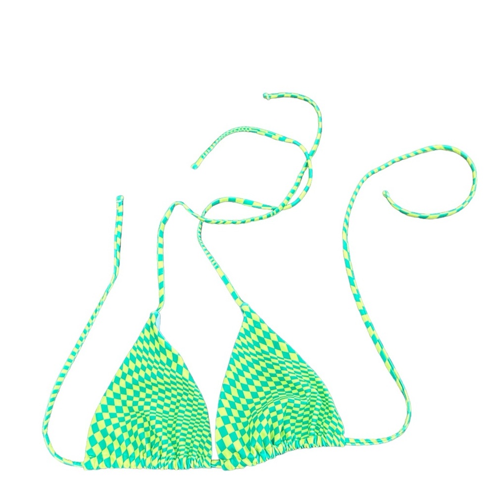 Bikini Top Swim Bathing Suit Beach Top Yellow Green Checkers / Y2K Surfing Fun